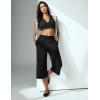 IUGA Capri Pants for Women High Waisted Wide Leg Casual Lounge Summer Pant Capris Adjustable Drawstring with Pockets(Black)