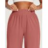 IUGA Capri Pants for Women High Waisted Wide Leg Casual Lounge Summer Pant Capris Adjustable Drawstring with Pockets(Brick Red)