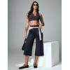 IUGA Capri Pants for Women High Waisted Wide Leg Casual Lounge Summer Pant Capris Adjustable Drawstring with Pockets(Navy)