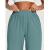 IUGA Capri Pants for Women High Waisted Wide Leg Casual Lounge Summer Pant Capris Adjustable Drawstring with Pockets(Sea Green)