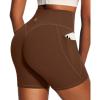 IUGA 6” Butt Lifting Biker Shorts Women with Pockets Tummy Control No Front Seam Gym Workout Shorts Scrunch Booty Yoga(Brown)