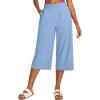 IUGA Capri Pants for Women High Waisted Wide Leg Casual Lounge Summer Pant Capris Adjustable Drawstring with Pockets(Aqua Blue)