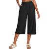 IUGA Capri Pants for Women High Waisted Wide Leg Casual Lounge Summer Pant Capris Adjustable Drawstring with Pockets(Black)