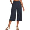 IUGA Capri Pants for Women High Waisted Wide Leg Casual Lounge Summer Pant Capris Adjustable Drawstring with Pockets(Navy)