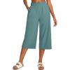 IUGA Capri Pants for Women High Waisted Wide Leg Casual Lounge Summer Pant Capris Adjustable Drawstring with Pockets(Sea Green)