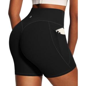 IUGA 6” Butt Lifting Biker Shorts Women with Pockets Tummy Control No Front Seam Gym Workout Shorts Scrunch Booty Yoga(Black)