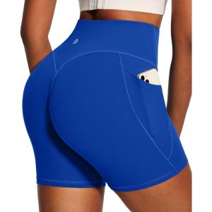 IUGA 6” Butt Lifting Biker Shorts Women with Pockets Tummy Control No Front Seam Gym Workout Shorts Scrunch Booty Yoga(Dynamic Blue)