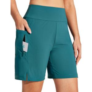 IUGA Swim Shorts Women 7″ High Waisted Swim Board Shorts Quick Dry Bathing Suit Bottoms for Women Swimsuit with Liner Pockets(Dark Forest)
