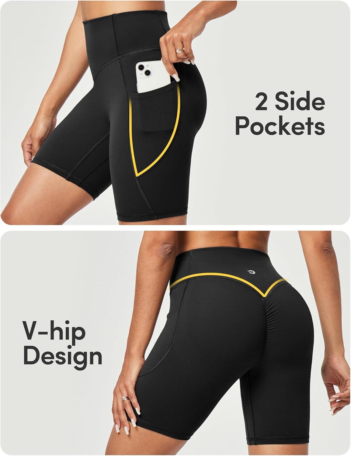 image:imageIUGA Gym Shorts Women Scrunch Butt Lifting Tummy Control Biker Shorts with Pockets High Waist Yoga Booty Workout Running 6Black