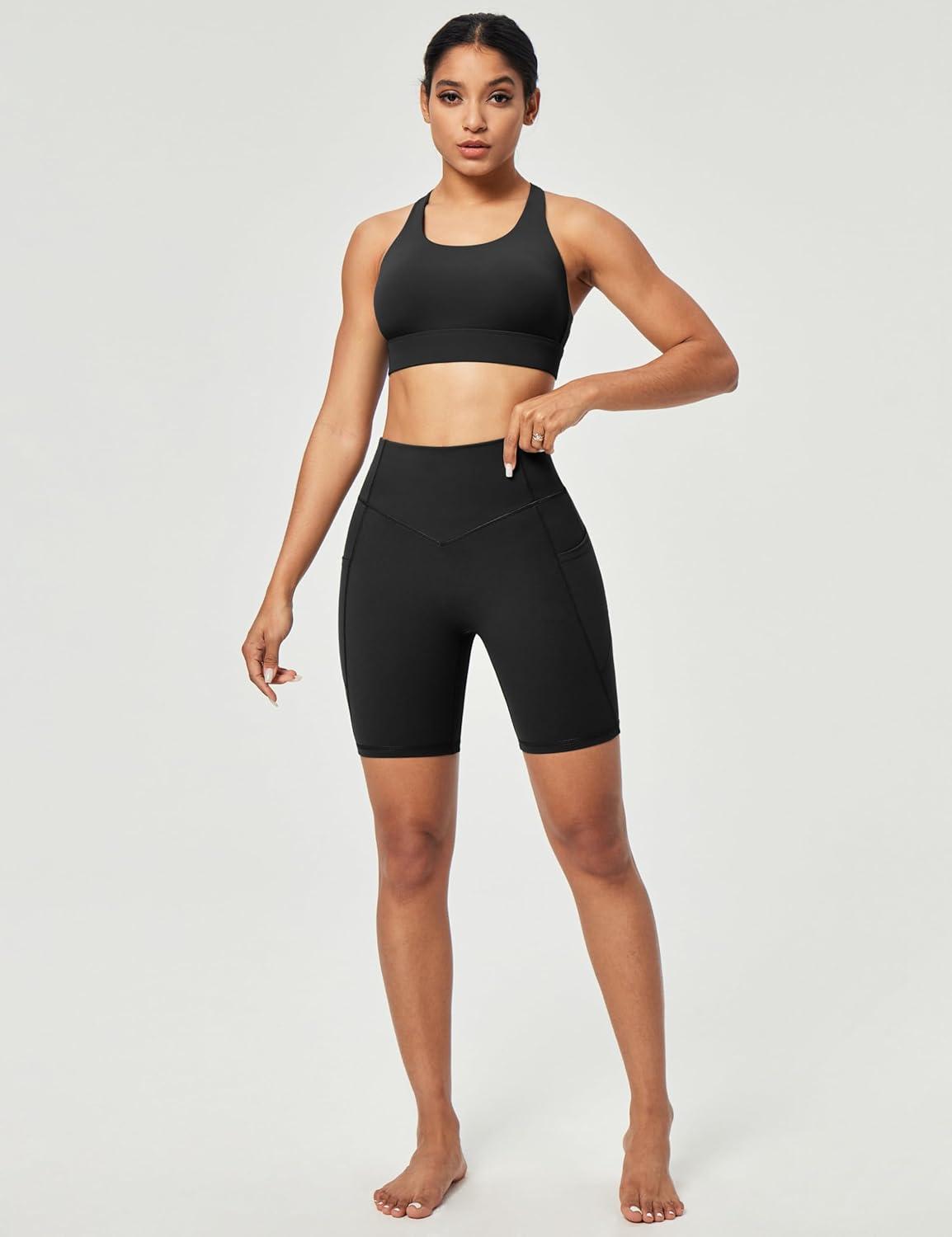image:imageIUGA Gym Shorts Women Scrunch Butt Lifting Tummy Control Biker Shorts with Pockets High Waist Yoga Booty Workout Running 6Black