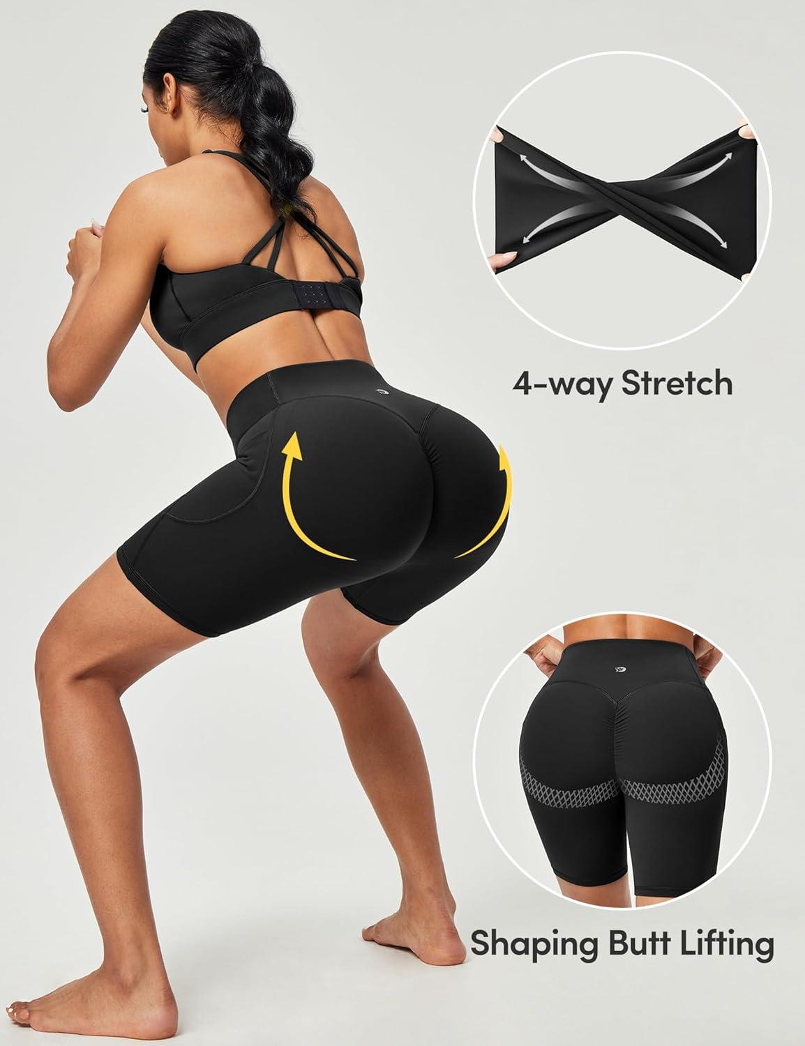 image:imageIUGA Gym Shorts Women Scrunch Butt Lifting Tummy Control Biker Shorts with Pockets High Waist Yoga Booty Workout Running 6Black
