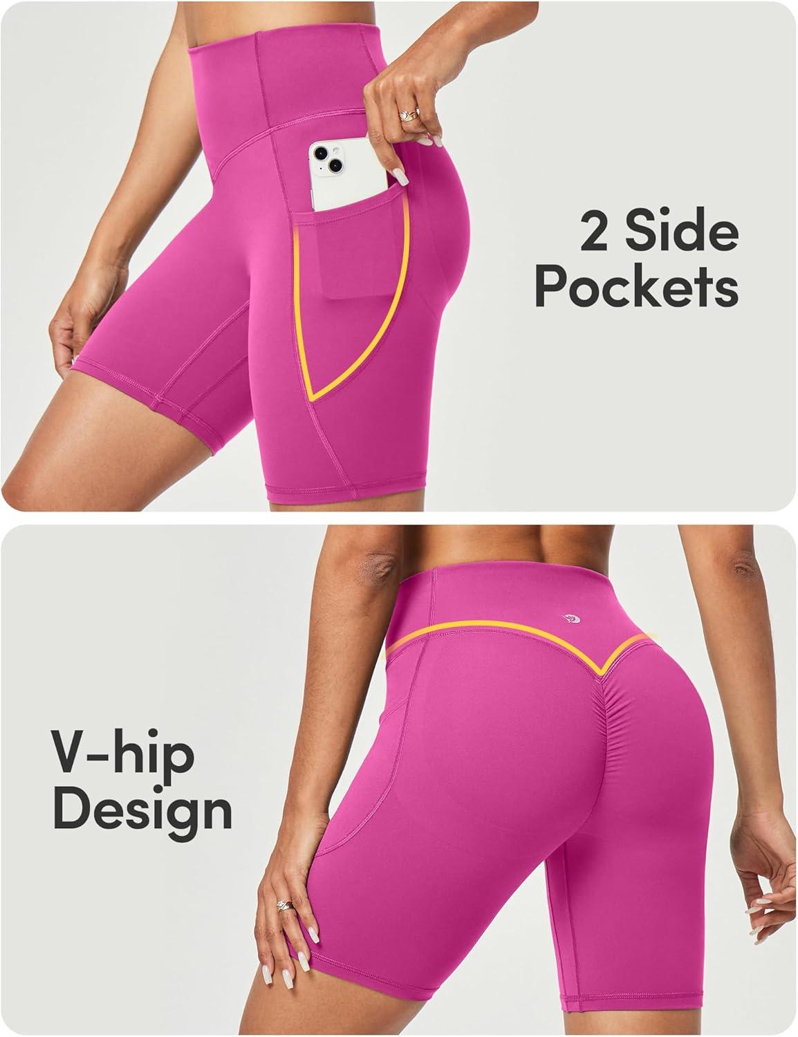 image:imageIUGA Gym Shorts Women Scrunch Butt Lifting Tummy Control Biker Shorts with Pockets High Waist Yoga Booty Workout Running 6Pink Power
