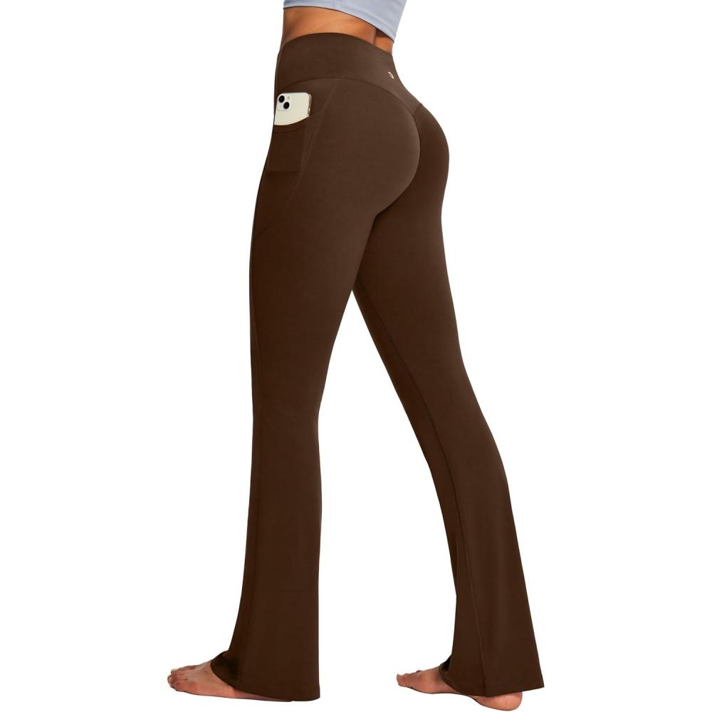 image:imageIUGA Mini Flare Leggings for Women Tummy Control Hidden Scrunch Butt Flared Yoga Pants with Pockets No Front Seam WorkoutJava Brown