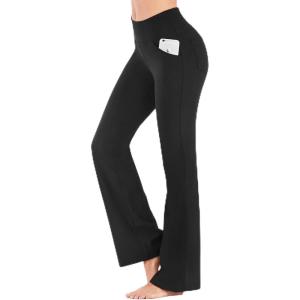 IUGA Bootcut Yoga Pants with Pockets (Black, Medium) + High Impact Sports Bras (Black, Medium)