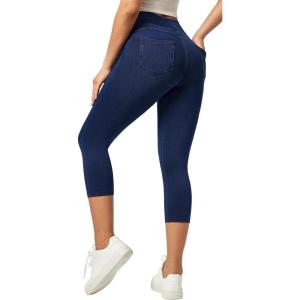 IUGA Capri Jeans for Women Stretchy Jean Capris Pull On Jeggings High Waisted Denim Capri Leggings Casual Pants with Pockets(Dark Blue)