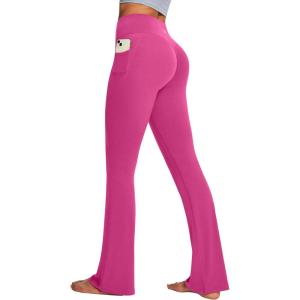 IUGA Mini Flare Leggings for Women Tummy Control Hidden Scrunch Butt Flared Yoga Pants with Pockets No Front Seam Workout(Hot Pink)