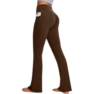 IUGA Mini Flare Leggings for Women Tummy Control Hidden Scrunch Butt Flared Yoga Pants with Pockets No Front Seam Workout(Java Brown)
