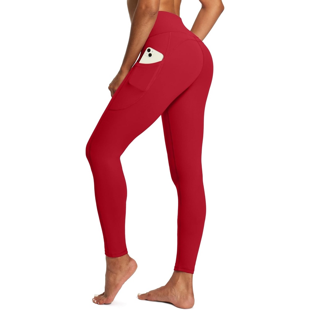 image:imageIUGA High Waist Yoga Pants with Pockets Leggings for Women Tummy Control Workout Leggings for Women 4 Way StretchRed