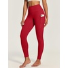 IUGA High Waist Yoga Pants with Pockets, Leggings for Women Tummy Control, Workout Leggings for Women 4 Way Stretch(Red)