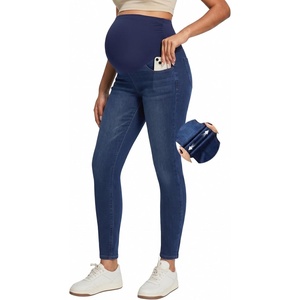 IUGA Stretchy Maternity Jeans Over Belly Skinny High Waisted Maternity Pants for Work with Pockets Comfy Maternity Clothes(Whiskers Dark Wash)